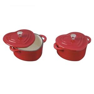 CROFTON 2 Pack Red Mini Cast Iron HEART SHAPED Dutch Ovens NEW in BOX